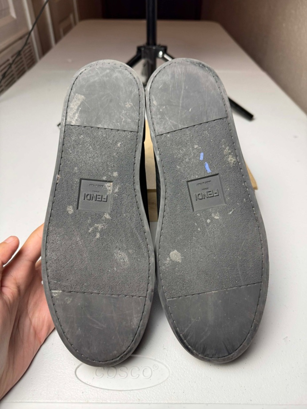 Used FENDI FF Embossed Black Leather Sneakers Sz 37.5 / US 7.5 - Picture 9 of 13